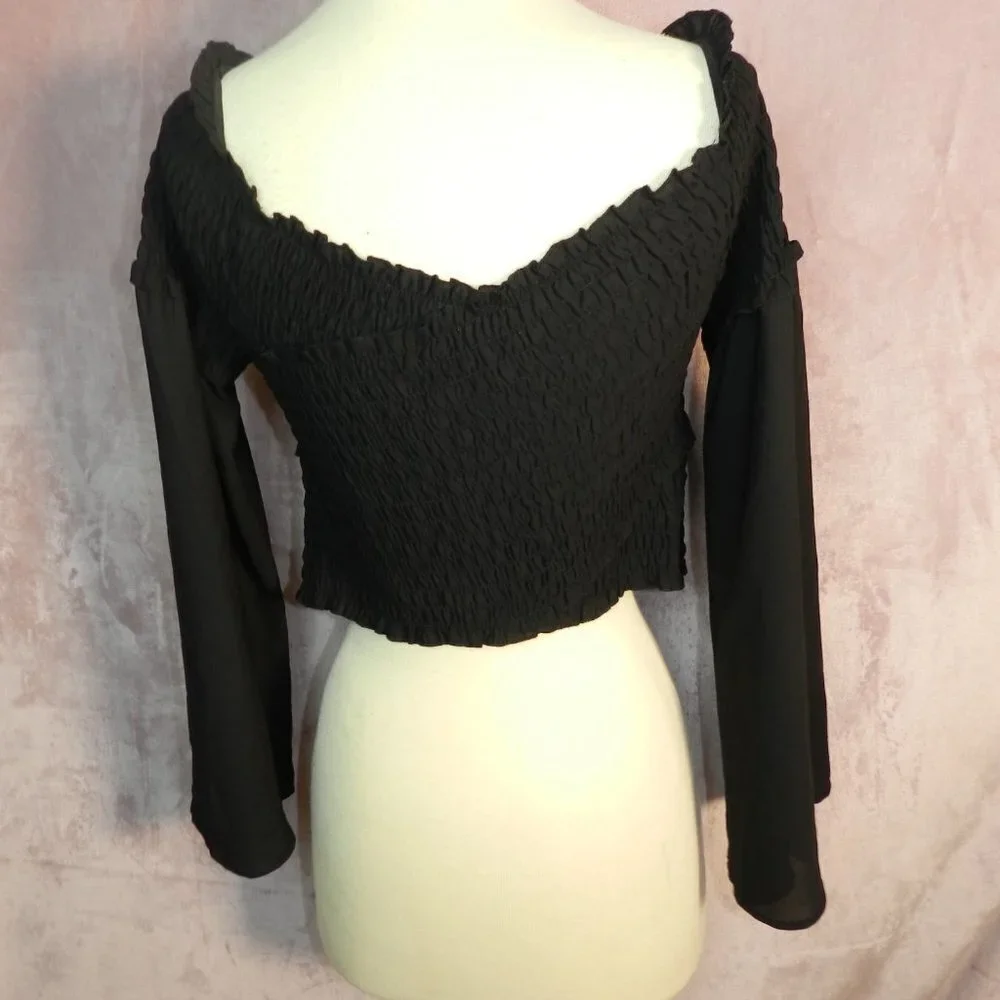 Womens Black Crop Ambiance Long Sleeve Shirt Size L